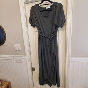 Zenana Pullover Midi Dress with Self Tie And Faux Wrap Skirt Detail Size L